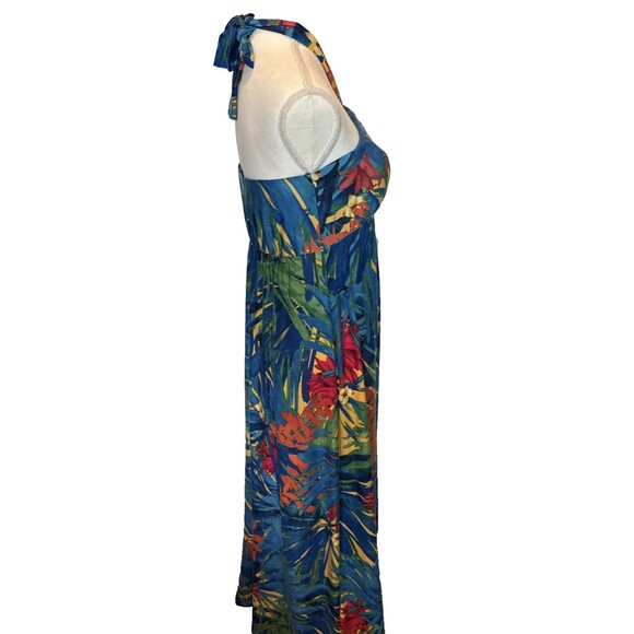 Soma Womens Halter Maxi Dress Soft Jersey Medium Tropical Hawaiian Vacation - Picture 3 of 7